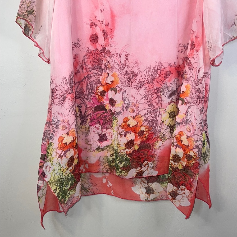 Christopher & Banks Pink Floral Handkerchief Hem Blouse XXL #298 - Picture 3 of 13
